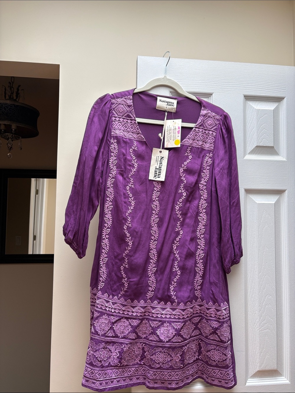 Savanna Jane dress Purple Embroidered Midi Dress small NWT